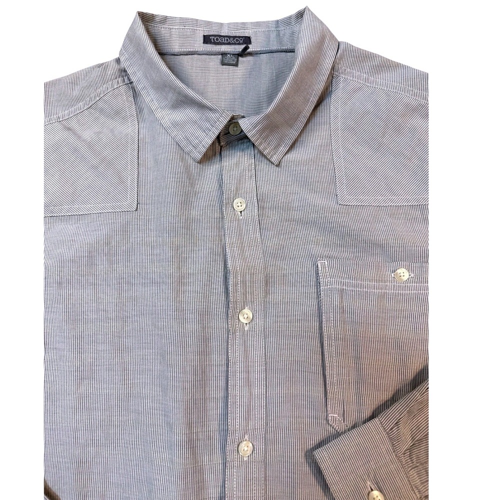 Toad&Co (Gray) Striped Button Down Shirt Mens XL Organic Cotton‎ Blend